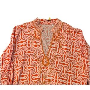 Barbara Gerwitt Embroidered Tunic XL Orange White Sheer Resort Beach Cover Up
